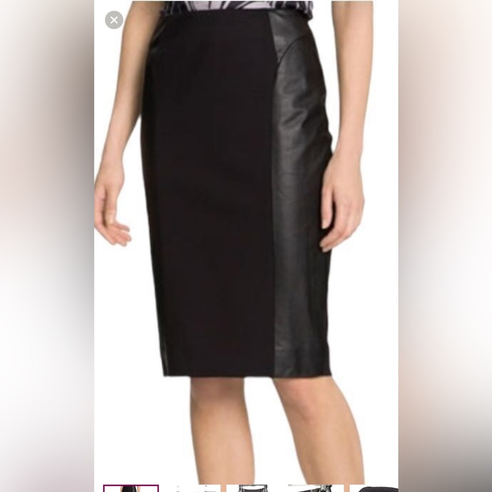 Avenue Black Pencil Skirt with Faux Leather Side Panels
